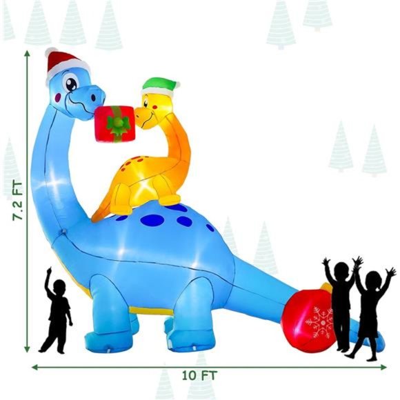 10 Ft Christmas Inflatable Decorations, Mother Son Dinosaur Built-in LED Lights - Picture 4 of 6